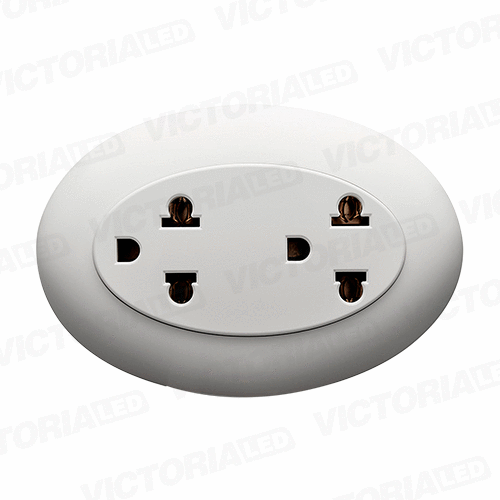 [VLTBB-15A] TOMACORRIENTE DOBLE OVALADO SOBREPUESTO 125/250V 15A BLANCO 10U/C